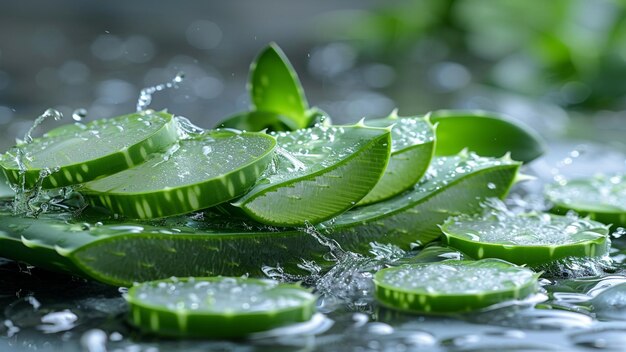 Une tranche d'aloe vera fraîche avec un peu d'eau