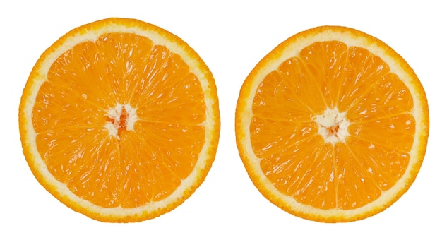 Tranche de cercle orange fruit isolé sur fond blanc gros plan