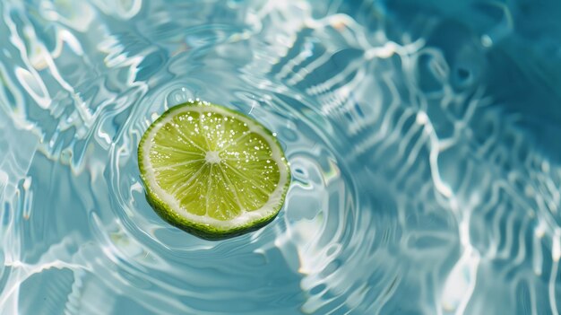 Une tranche de citron vert dans une piscine avec de l'eau bleue