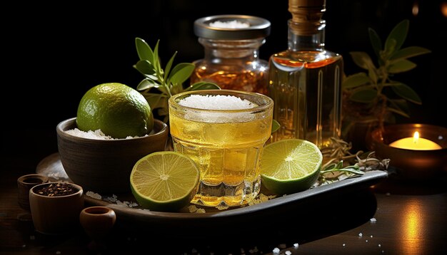 Tranche de citron vert frais dans un verre de cocktail mojito rafraîchissant généré par l'IA