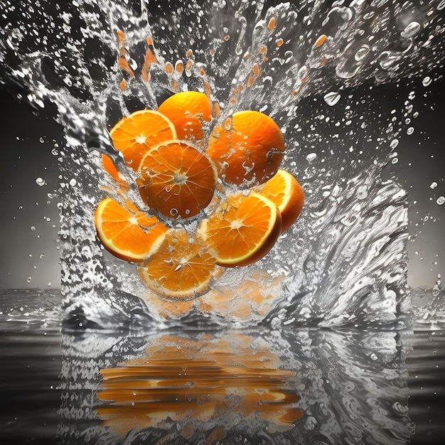 Tranche de fruit orange avec éclaboussure d'eau
