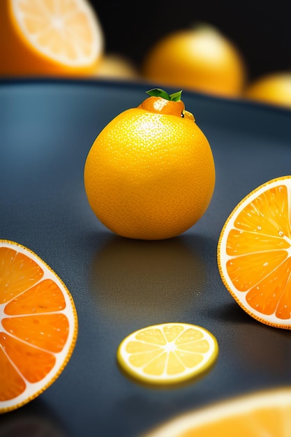Tranche de fruit orange jaune affichage de jus d'orange fond de publicité de promotion commerciale