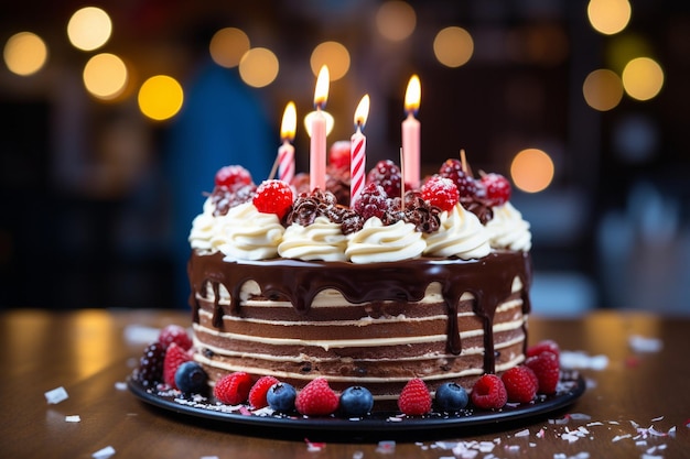 Une tranche de gâteau d'anniversaire au chocolat