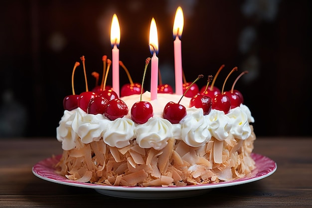 Une tranche de gâteau d'anniversaire avec une bougie sur fond violet