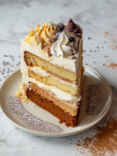 Une tranche de gâteau sur une assiette