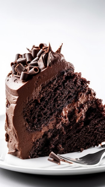 Une tranche de gâteau au chocolat sur une assiette avec une fourchette IA générative