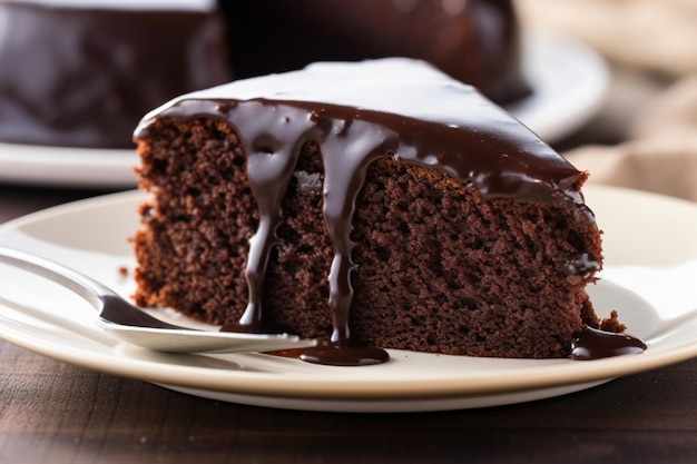 Tranche de gâteau au chocolat avec glaçage sur une assiette