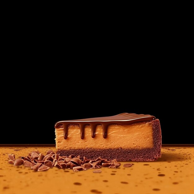 Photo une tranche de gâteau au fromage au caramel avec du chocolat sur un fond orange