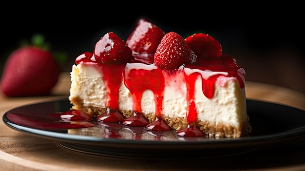 Une tranche de gâteau au fromage avec des framboises sur le dessus