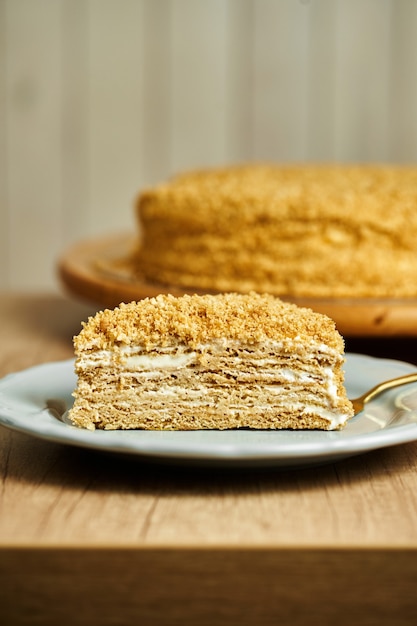 Photo tranche de gâteau au miel sur assiette