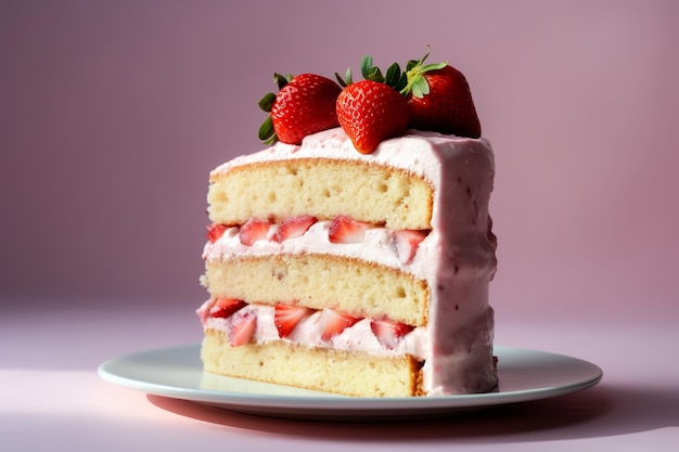 Une tranche de gâteau aux fraises avec une garniture aux fraises