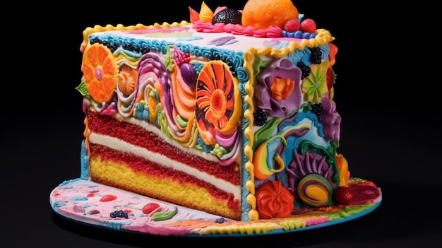 Tranche de gâteau décorée de couleurs vives