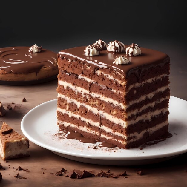 une tranche de gâteau est posée sur une assiette avec un morceau de gâteau dessus.