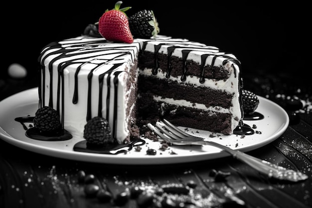 Photo une tranche de gâteau avec une fraise sur le dessus.