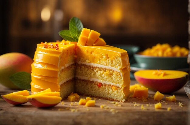 Photo une tranche de gâteau à la mangue.