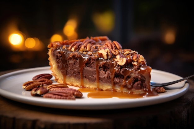 Une tranche de gâteau à la noix de pécan