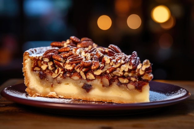 Une tranche de gâteau à la noix de pécan