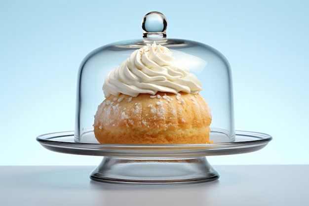 Photo une tranche de gâteau à la vanille servie sur une assiette de dessert en verre