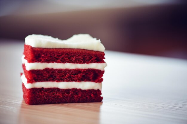 Photo une tranche de gâteau en velours rouge sur une table bokeh à fond bokeh