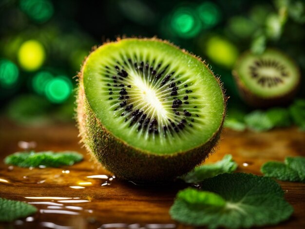 une tranche de kiwi avec le mot kiwi sur le dessus.