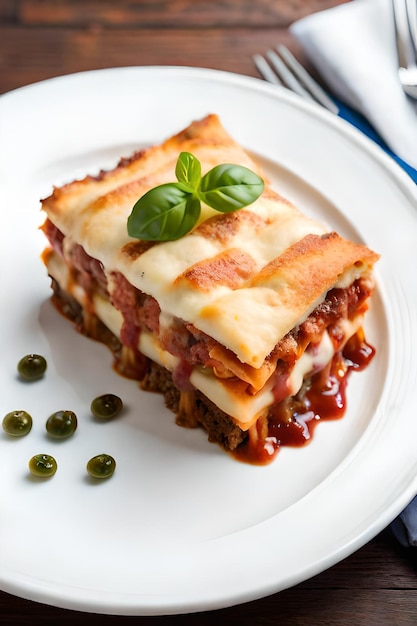 Photo une tranche de lasagne avec la sauce dessus