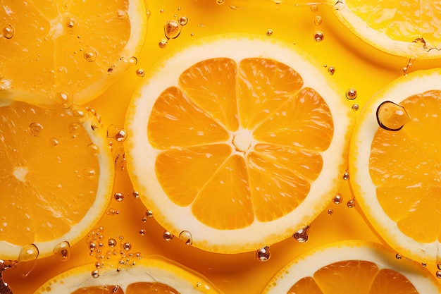 Une tranche d'orange avec des gouttes d'eau