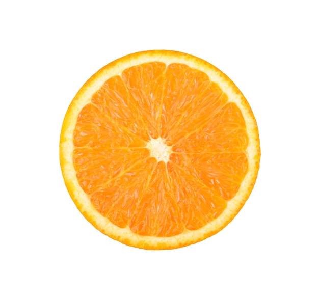 Photo tranche d'orange isolé sur fond blanc vue de dessus