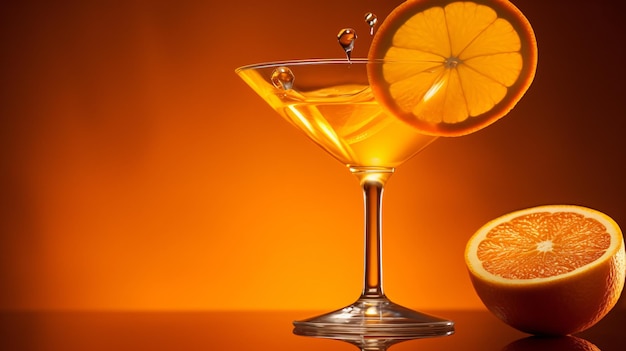 Photo une tranche d'orange suspendue sur un verre de cocktail