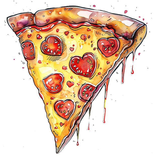 une tranche de pizza à l'aquarelle de dessin animé