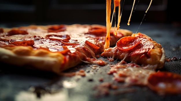 Une tranche de pizza au pepperoni étincelant en gros plan