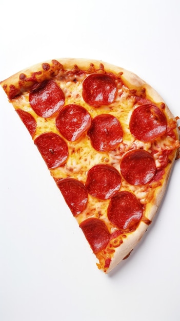 Une tranche de pizza au pepperoni sur une surface blanche IA générative