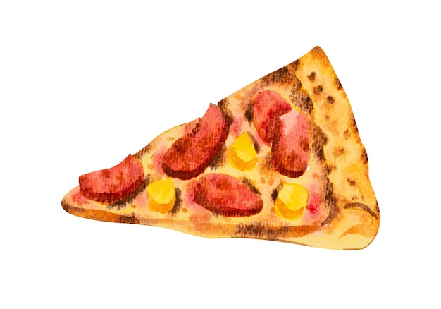 Tranche de pizza hawaïenne Aquarelle dessinée à la main