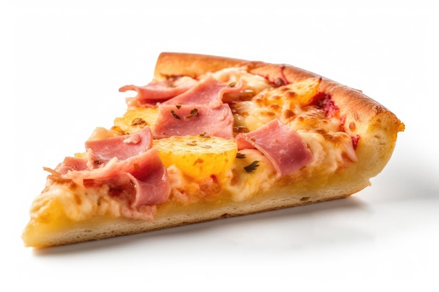 Tranche de pizza hawaïenne sur fond blanc IA générative