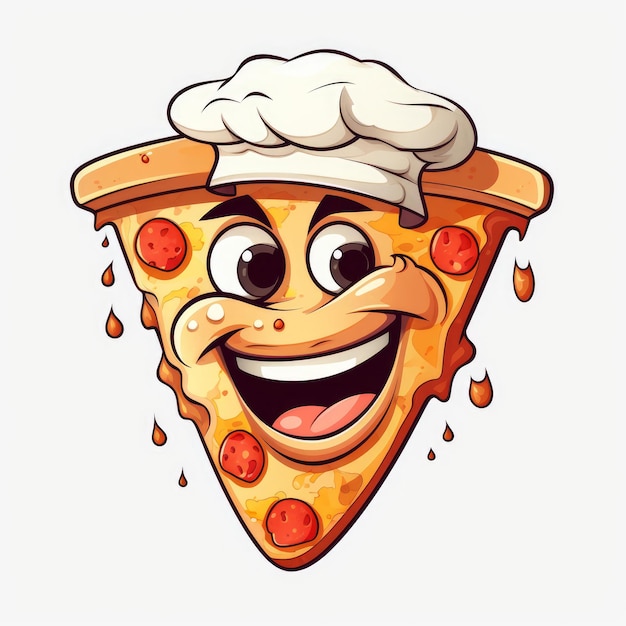 Tranche de pizza avec un style de dessin animé de chapeau de chef généré par l'IA