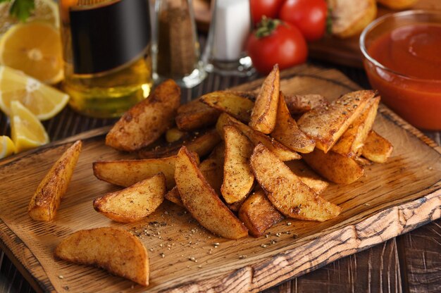 Tranche de pomme de terre frite épicée rustique