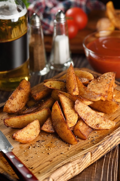 Tranche de pomme de terre frite épicée rustique