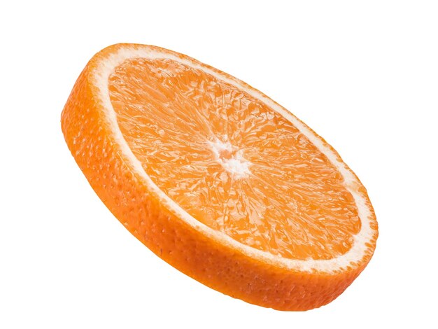 Tranche ronde d'une orange mûre isolée sur fond blanc avec copie espace pour le texte ou les images fruits w
