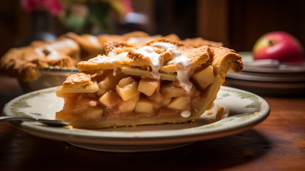 Photo une tranche de tarte sur une assiette avec une fourchette