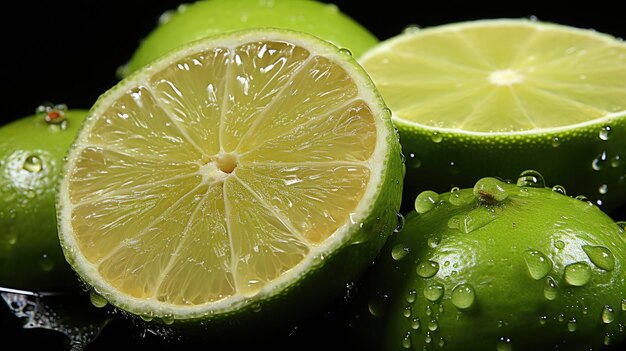 tranches d'agrumes de citron vert frais avec des gouttes d'eau