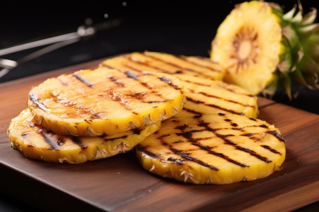 Tranches d'ananas grillées sur une pierre à pizza