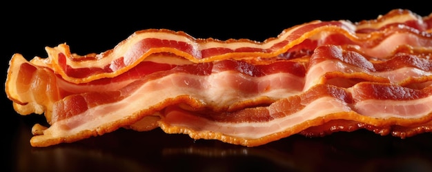 Tranches de bacon croustillantes et savoureuses sur fond sombre IA générative