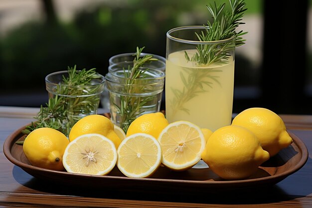 Tranches de citron, romarin et glace dans une boisson rafraîchissante AI générative