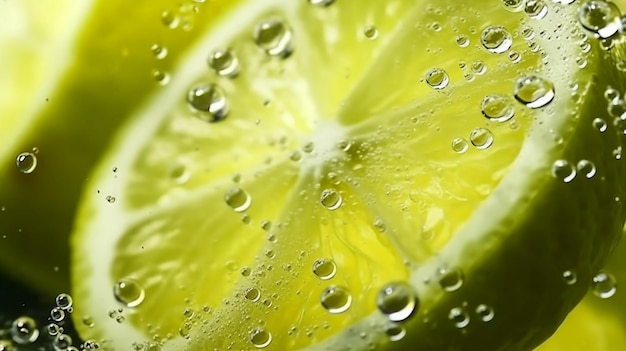 Tranches de citron vert dans l'eau avec des bulles d'air