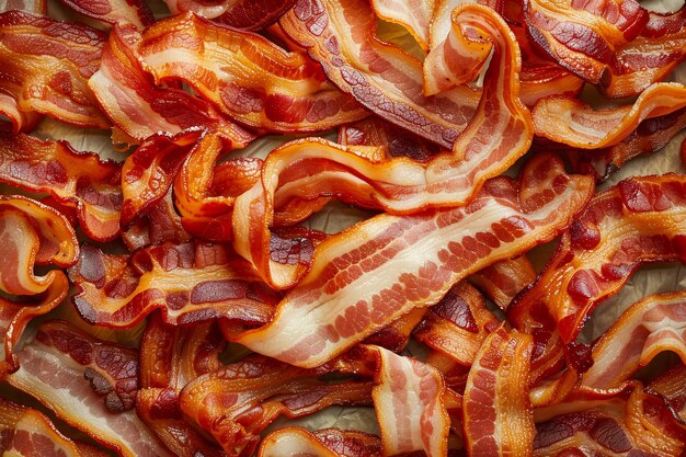 Photo des tranches croustillantes de bacon cuit en gros plan avec une ia générée