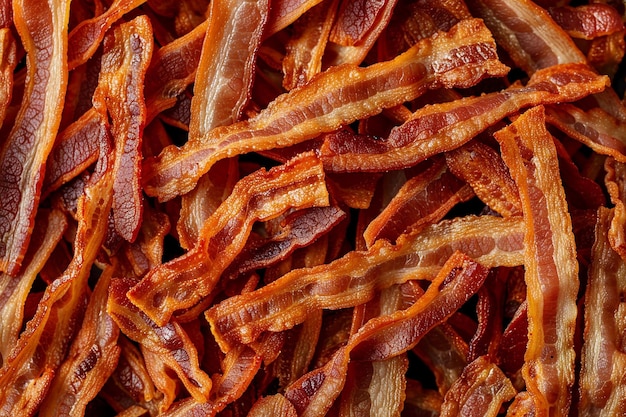 Photo des tranches croustillantes de bacon cuit en gros plan avec une ia générée