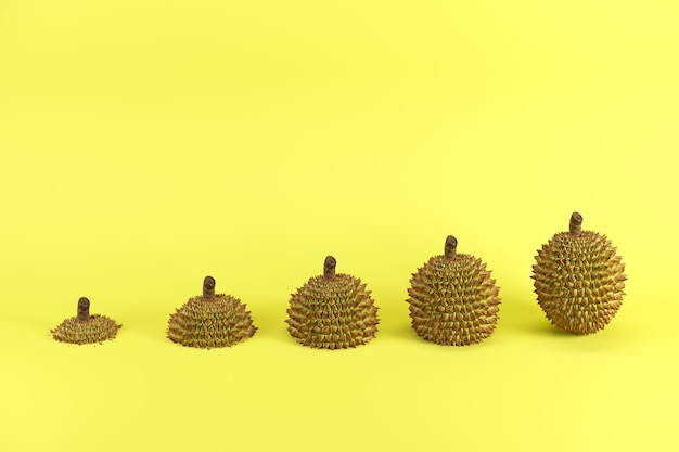 Tranches de durian mûr sur fond jaune Idée de fruits minimal.