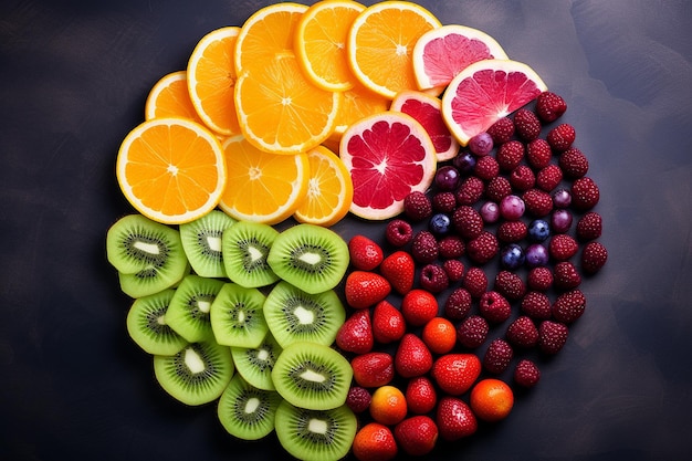 Des tranches de fruits vibrantes disposées de manière artistique