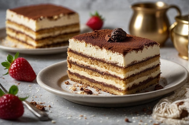 Des tranches de gâteau de tiramisu