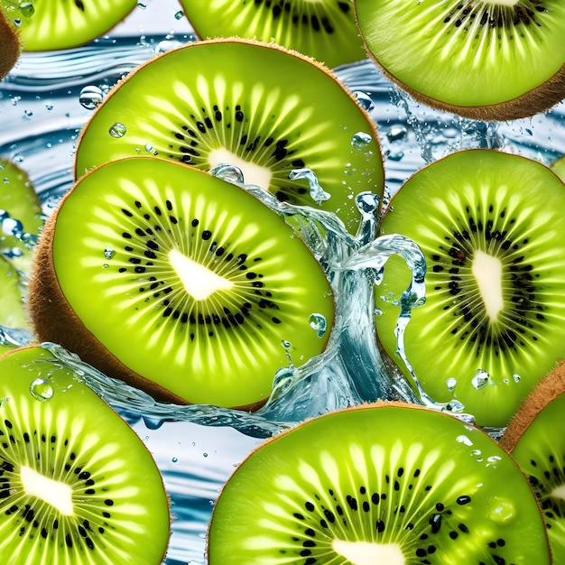 Photo des tranches de kiwi éclaboussent sur l'eau