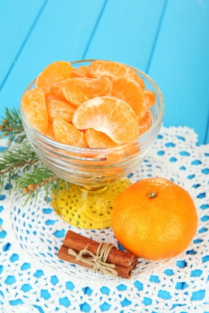 Tranches de mandarine savoureuses dans un bol en verre